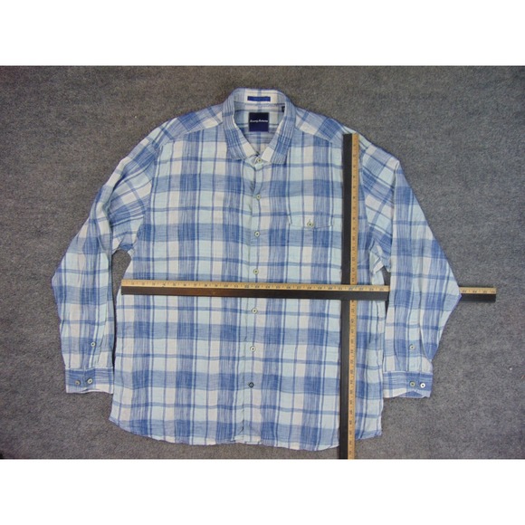 Tommy Bahama Shirt Mens 3XL Blue White Plaid Linen Long Sleeve - Picture 3 of 7